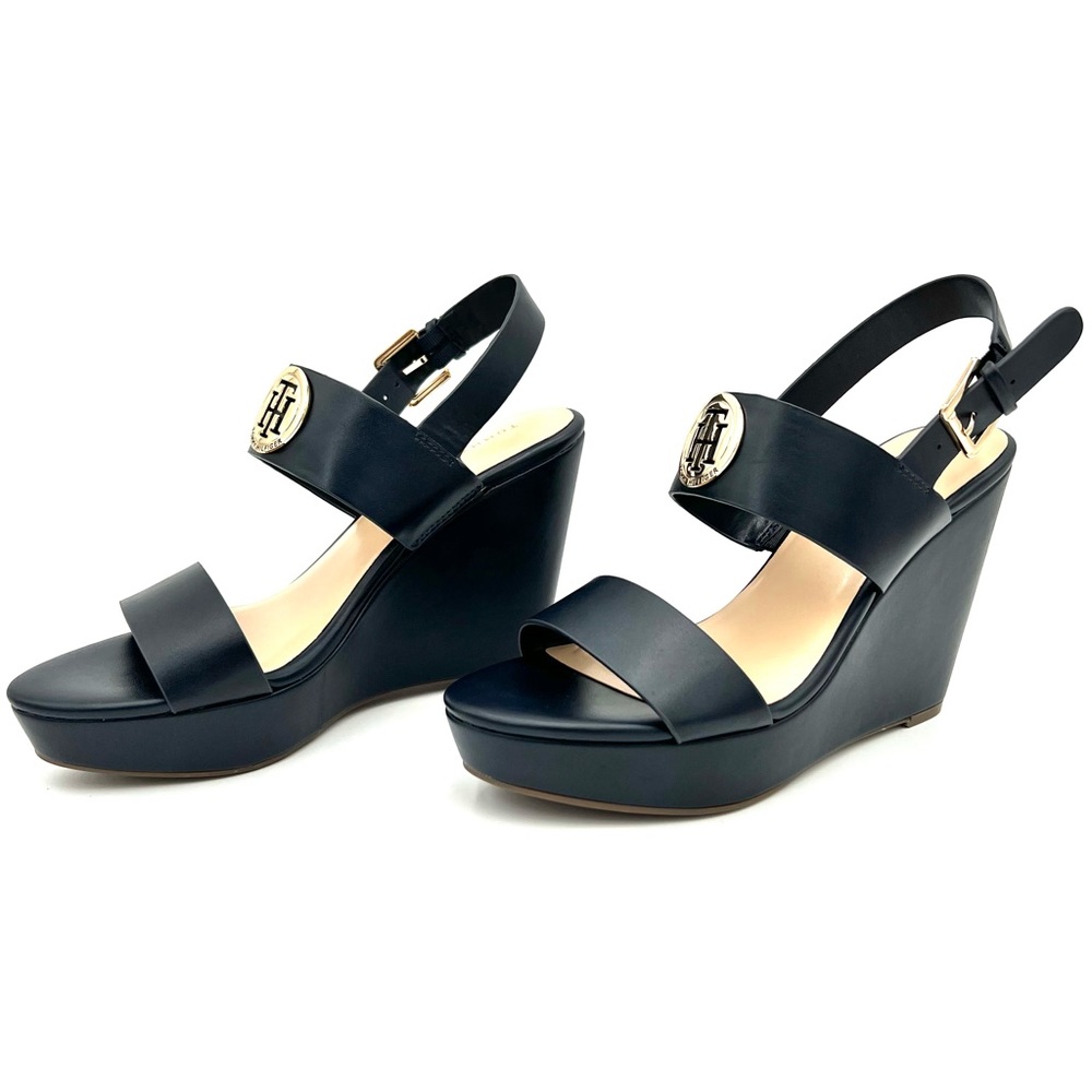 💕SALE 💕 New Womens Tommy Hilfiger Blue Wedge High Heel Sandal - Picture 4 of 9